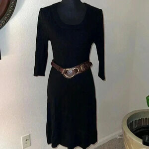 ATHLETA Women’s Black Knit Tencel-Cashmere-Blend Scoop Neck 3/4 Sleeve Dresss